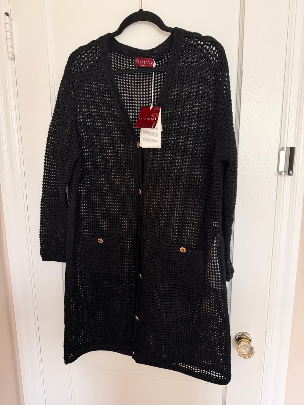 Gucci Black Open-Knit Long Cardigan Sweater ( Oversized)